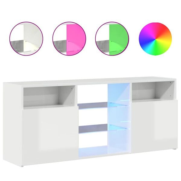 vidaXL TV spintelė su LED ap&scaron;vietimu, balta, 120x30x50cm, blizgi