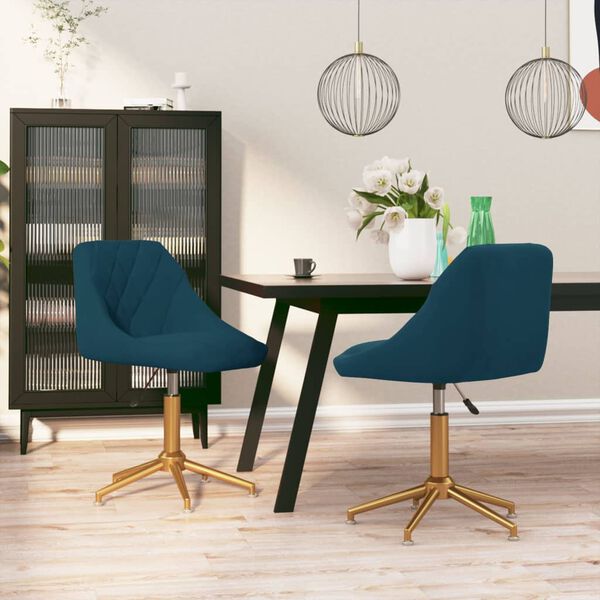 vidaXL Pasukamos valgomojo kėdės, 2vnt., mėlynos spalvos, aksomas