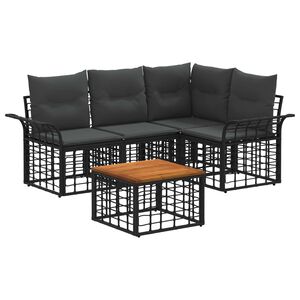 vidaXL Lauko sofos komplektas 5 pcs Juoda ir tamsiai pilka Poliesteris