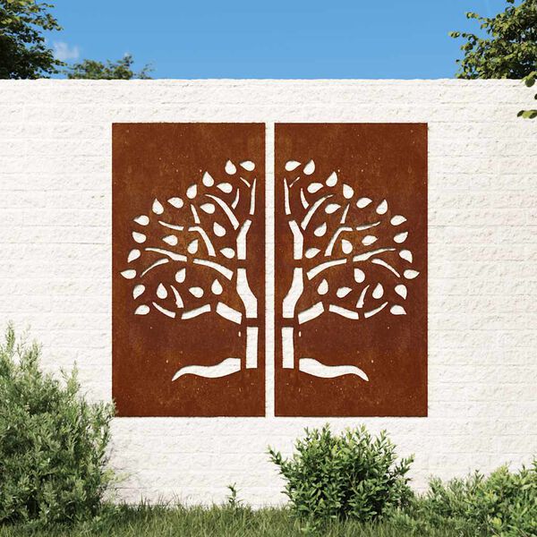 vidaXL Sodo sienos dekoracija, 2 dalių, 105x55cm, corten plienas