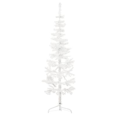 vidaXL Siaura dirbtinė pusinė Kalėdų eglutė su stovu, balta, 180cm