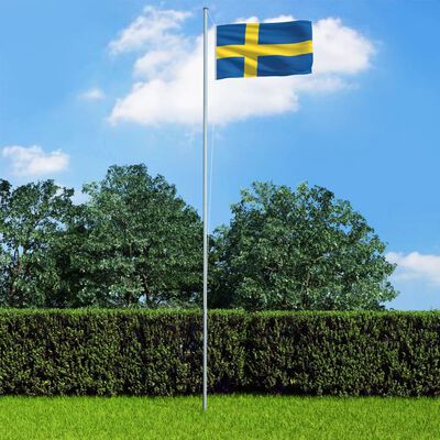 vidaXL Švedijos vėliava su stiebu, aliuminis, 4m