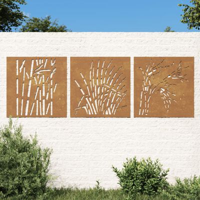 vidaXL Sodo sienos dekoracija, 3 dalių, 55x55cm, corten plienas