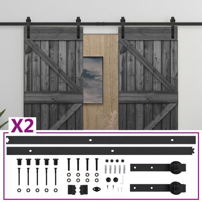 vidaXL Stumdomos durys su įrangos rinkiniu, juodos, 100x210cm, pušis