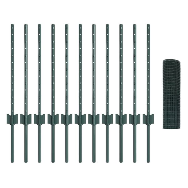 vidaXL Tvora su stulpais Žalia 0,6 x 25 m Plienas ir PVC