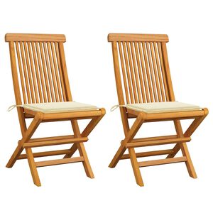 vidaXL Sulankstomos kėdės su kreminėmis pagalvėlėmis, 2 vnt., masyvi tikmedžio mediena