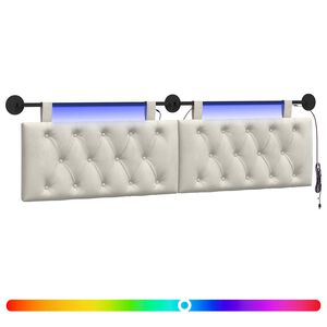 vidaXL Pakabinamas lovos galvūgalis Su LED &scaron;viesa Kreminė Aksomas