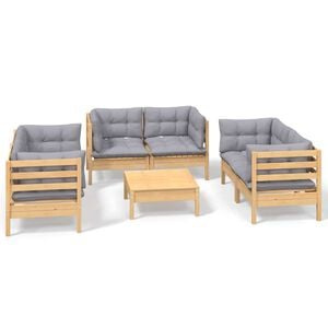vidaXL Sodo komplektas su pilkomis pagalvėmis, 7 dalių, pu&scaron;is