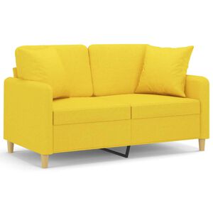 vidaXL Dvivietė sofa su pagalvėlėmis, &scaron;viesiai geltona, 120cm, audinys
