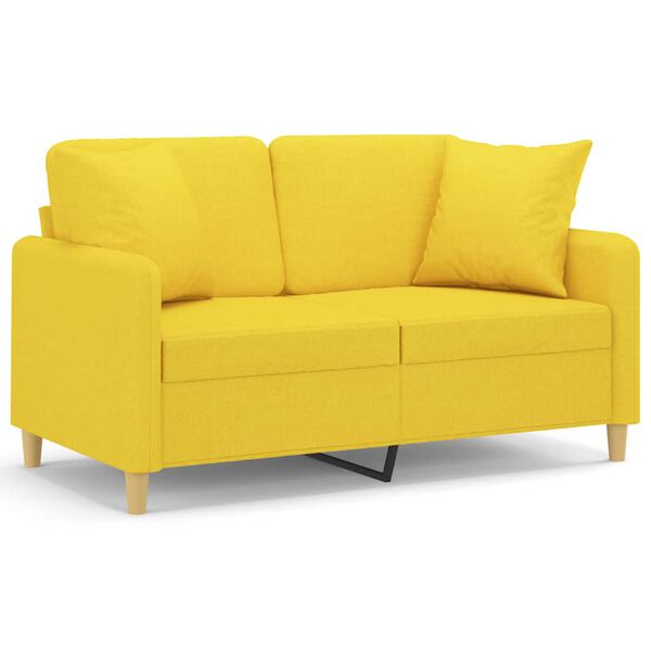 vidaXL Dvivietė sofa su pagalvėlėmis, šviesiai geltona, 120cm, audinys