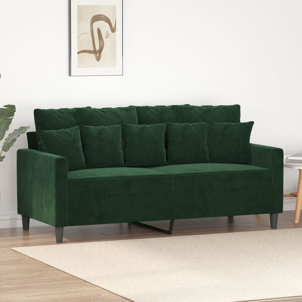 vidaXL Dvivietė sofa, tamsiai žalios spalvos, 140cm, aksomas