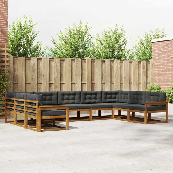 vidaXL Lauko sofos komplektas su pagalve 9 pcs Natūralus ir antracitas