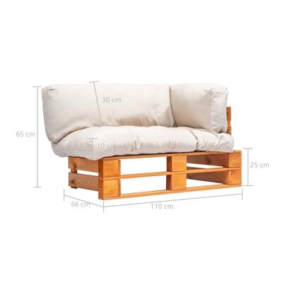 vidaXL Sofa iš palečių su smėlio spalvos pagalvėlėmis, pušies mediena