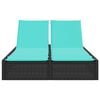 vidaXL Dvigubas saulės gultas su pagalvėlėmis, juodas poliratanas