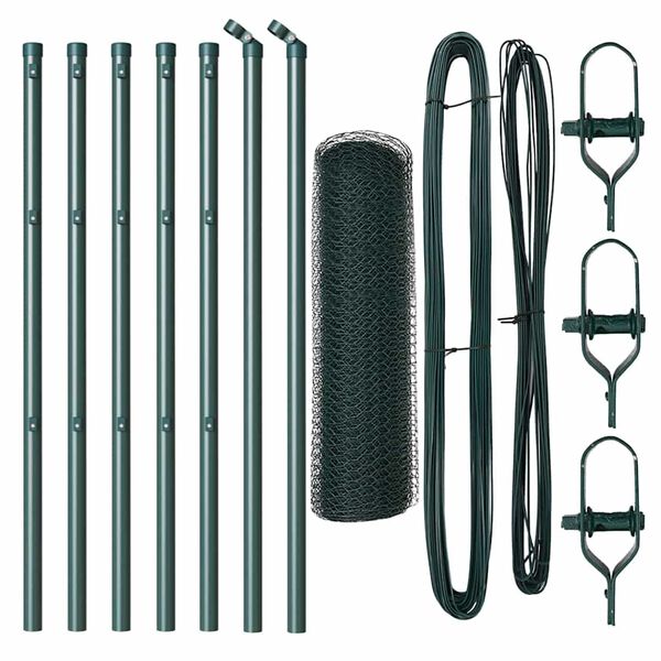 vidaXL Tvora su stulpais Žalia 0.4 x 10 m PVC dengtas plienas