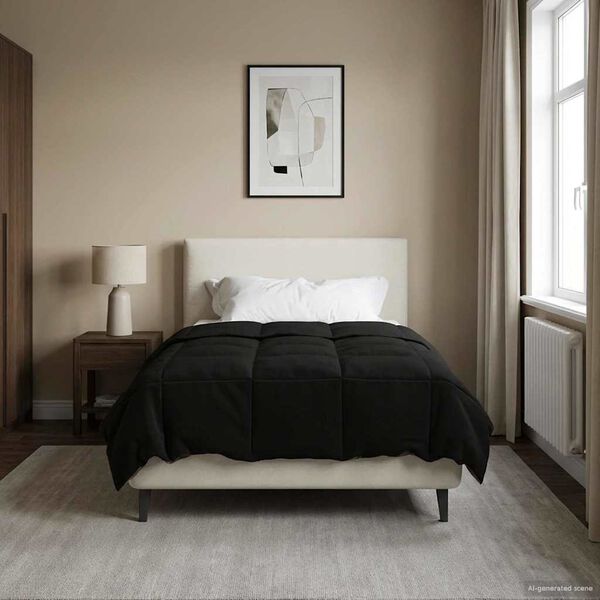 vidaXL Pilna metų antklodė Tik&scaron;tas Juoda 140 x 200 cm Mikropluo&scaron;tas