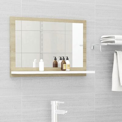 vidaXL Vonios kambario veidrodis, baltas ir ąžuolo, 60x10,5x37cm, MDP
