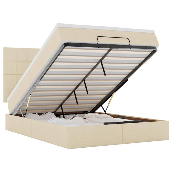 vidaXL Osmanų lova su čiužiniu ir LED kreminiu 140x190cm audinys