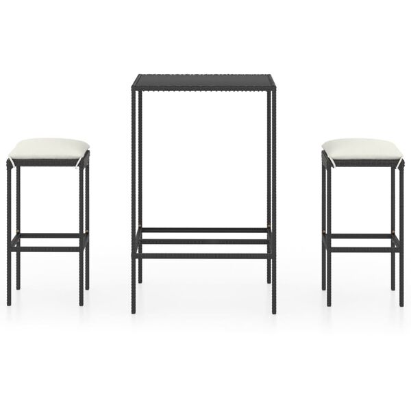 vidaXL Sodo komplektas su pagalvėlėmis, 3 dalių, juodas, poliratanas