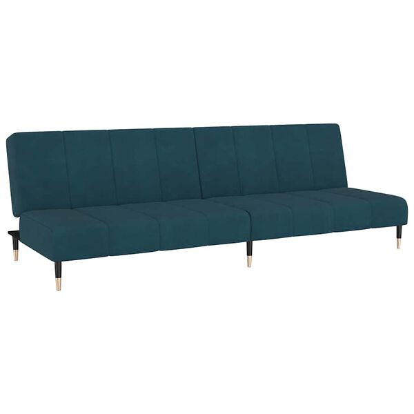 vidaXL Dvivietė sofa-lova, mėlynos spalvos, aksomas