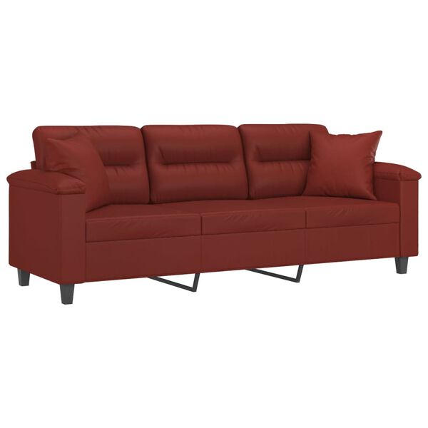 vidaXL Trivietė sofa su pagalvėmis, vyno, 180cm, dirbtinė oda