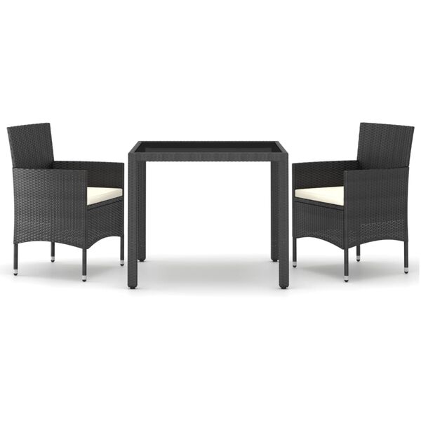 vidaXL Valgomojo komplektas, 3 dalių, juodas, poliratanas ir stiklas