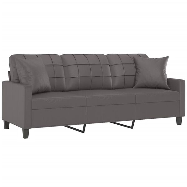 vidaXL Trivietė sofa su pagalvėlėmis, pilka, 180cm, dirbtinė oda