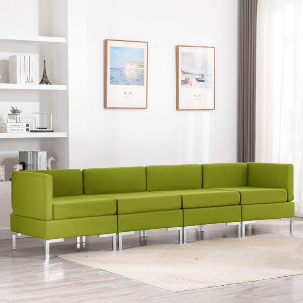 vidaXL Sofos komplektas, 4 dalių, žalios spalvos, audinys