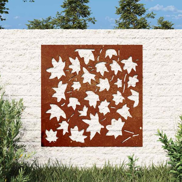 vidaXL Sodo sienos dekoracija, 55x55cm, corten plienas, klevo lapai