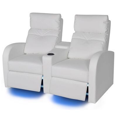 vidaXL Dvivietis krėslas reglaineris su LED, dirbtinė oda, baltas