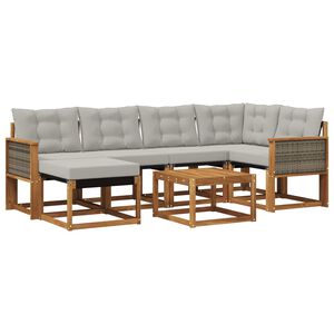 vidaXL Lauko sofos komplektas 7 pcs Natūrali ir &scaron;viesiai pilka