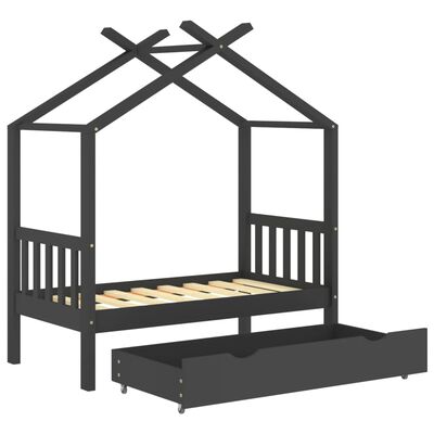 vidaXL Vaikiškos lovos rėmas su stalčiumi, pilkas, 70x140cm, pušis