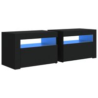 vidaXL Naktinės spintelės su LED, 2vnt., juodos spalvos, 60x35x40cm