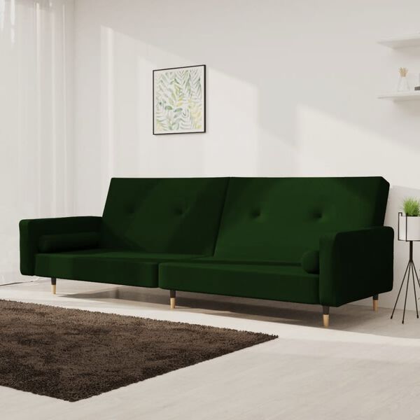vidaXL Dvivietė sofa-lova su dvejomis pagalvėmis, žalia, aksomas