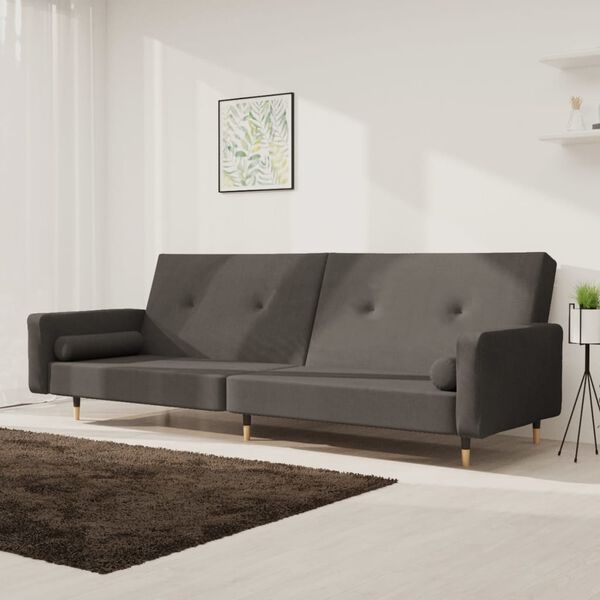 vidaXL Dvivietė sofa-lova su dvejomis pagalvėmis, pilka, aksomas
