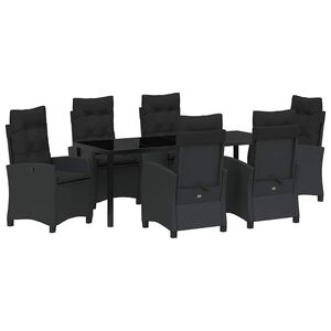 vidaXL Sodo valgomojo komplektas su pagalve 7 pcs Juoda poliratanas