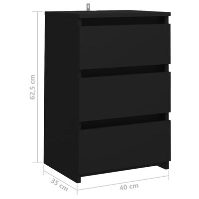 vidaXL Naktinė spintelė, juodos spalvos, 40x35x62,5cm, MDP