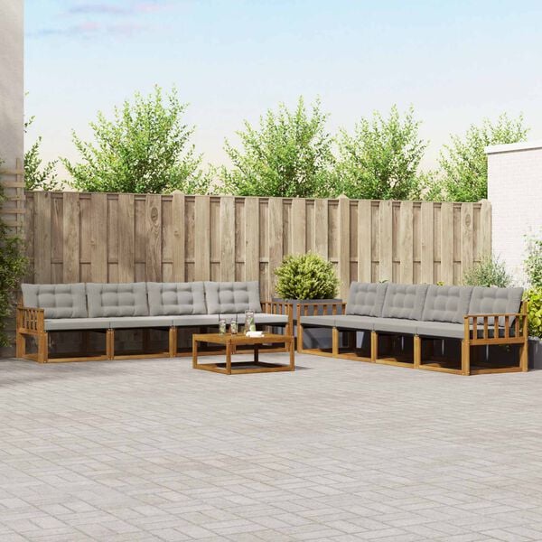 vidaXL Lauko sofos komplektas 9 pcs Natūrali ir &scaron;viesiai pilka