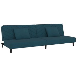 vidaXL Dvivietė sofa-lova su dvejomis pagalvėmis, mėlyna, aksomas