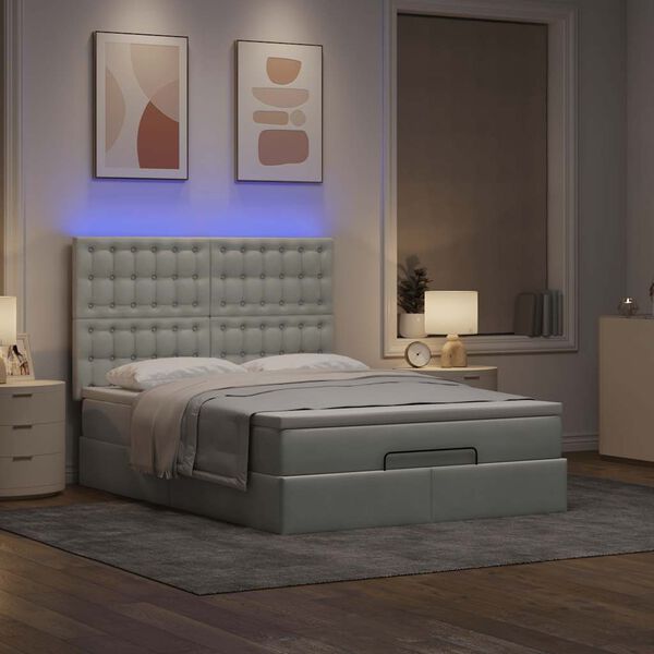 vidaXL Osmanų lovos rėmas su čiužiniais, pilkas, 140x190cm, aksomas