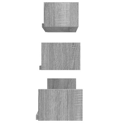 vidaXL Sieninės eksponavimo lentynos, 3vnt., pilkos ąžuolo, mediena
