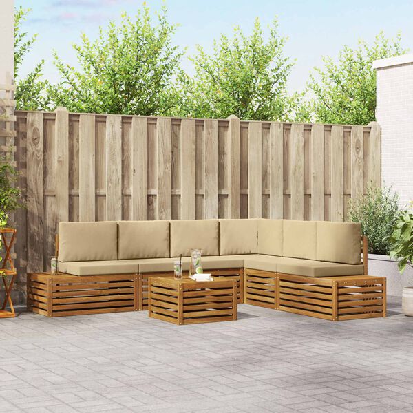 vidaXL Lauko sofos komplektas 7 Vienetas Natūralus ir bežinis