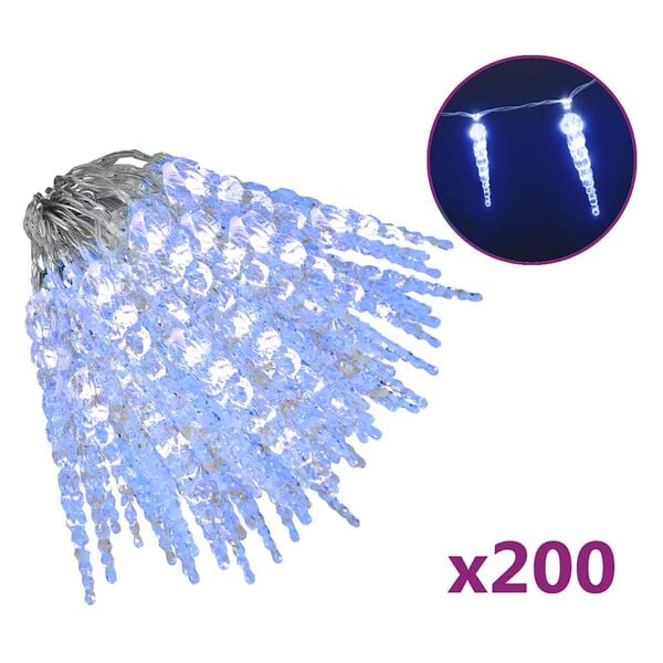 vidaXL Kalėdinė girlianda varvekliai, 200 mėlynų LED, akrilas/PVC, 20m