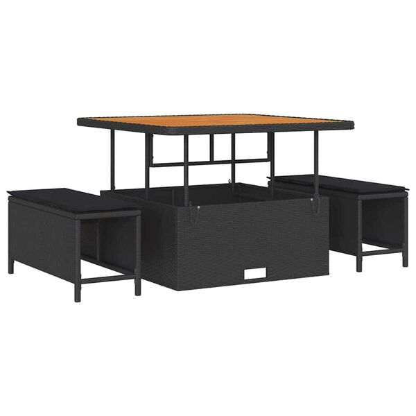 vidaXL Sodo Sofų Rinkinys su pagalve su saugykla 9 pcs Juoda