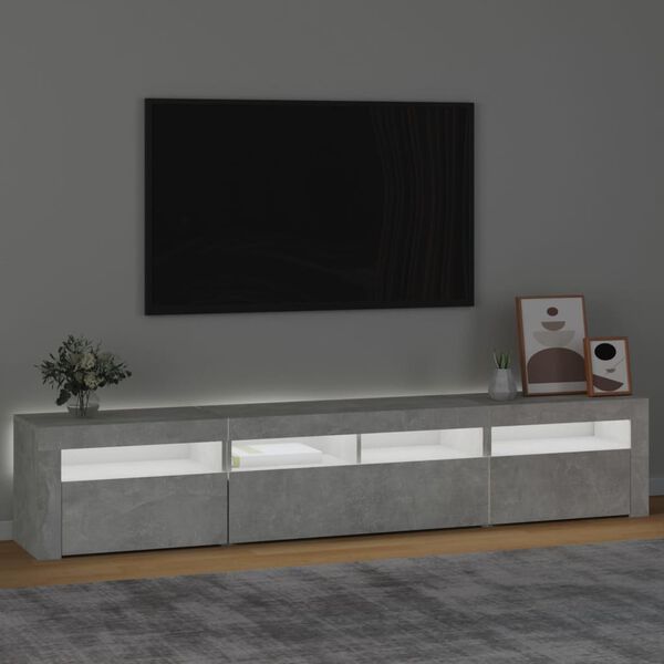 vidaXL TV spintelė su LED apšvietimu, betono pilka, 210x35x40cm