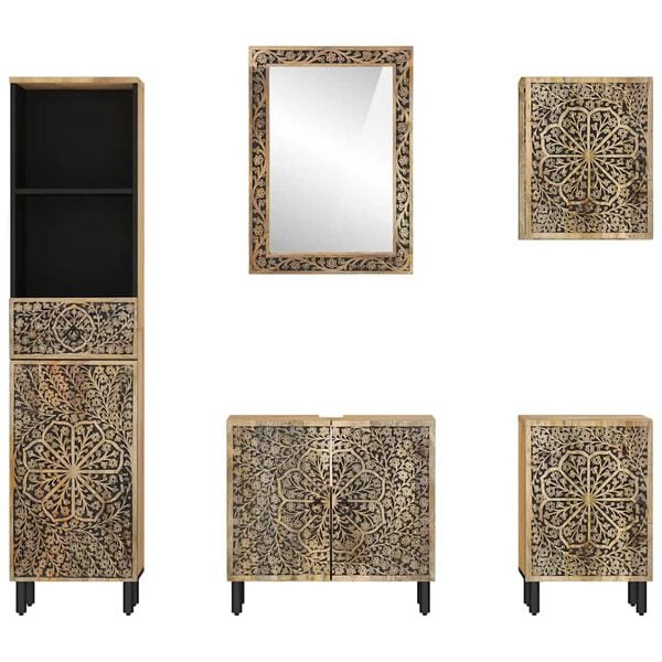 vidaXL Vonios kambario baldų komplektas, 5 dalių, mango masyvas