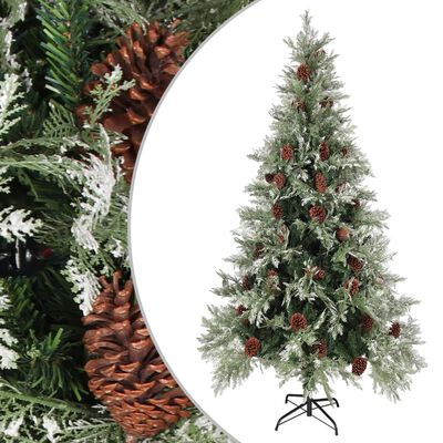 vidaXL Kalėdų eglutė su kankorėžiais, žalia ir balta, 225cm, PVC/PE
