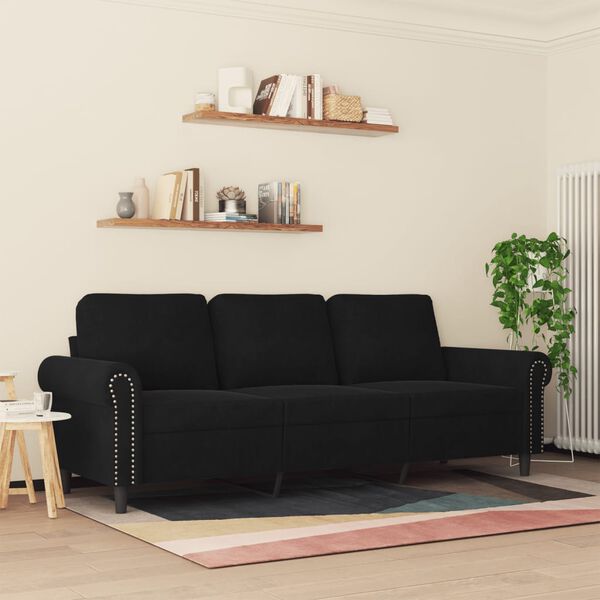 vidaXL Trivietė sofa, juodos spalvos, 180cm, aksomas