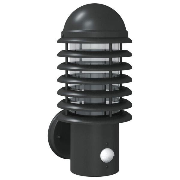 vidaXL Sieninis lauko šviestuvas su jutikliu, juodas, plienas