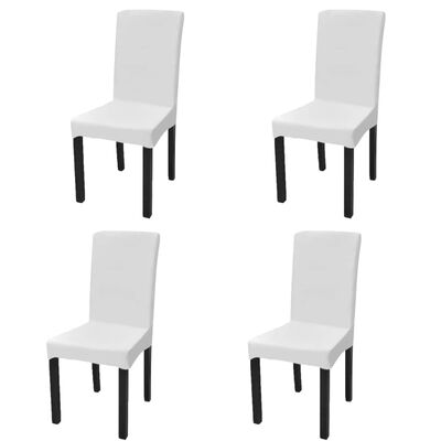 vidaXL Tiesūs įtempiami kėdžių užvalkalai, 4vnt., baltos spalvos